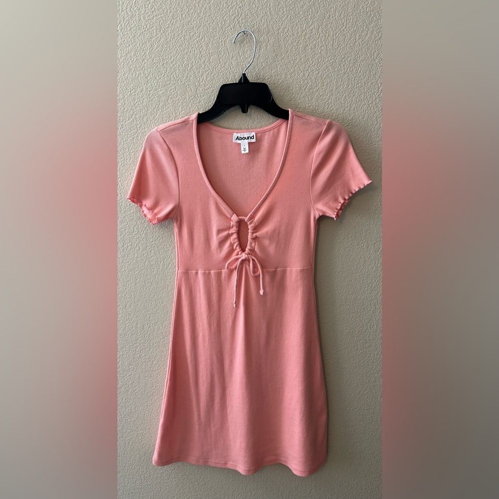 Abound Nordstrom Pink Cut Out Mini Ribbed Short Sleeve Skater Aline Dress Sz S
